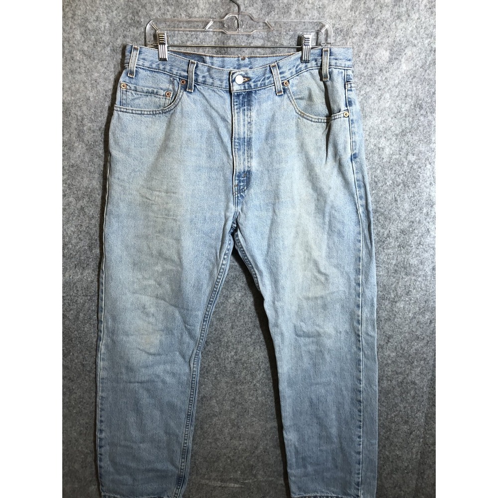 Levis 505 Jeans Mens 36x30 Blue Regular Fit Straight Leg Distressed Denim USA